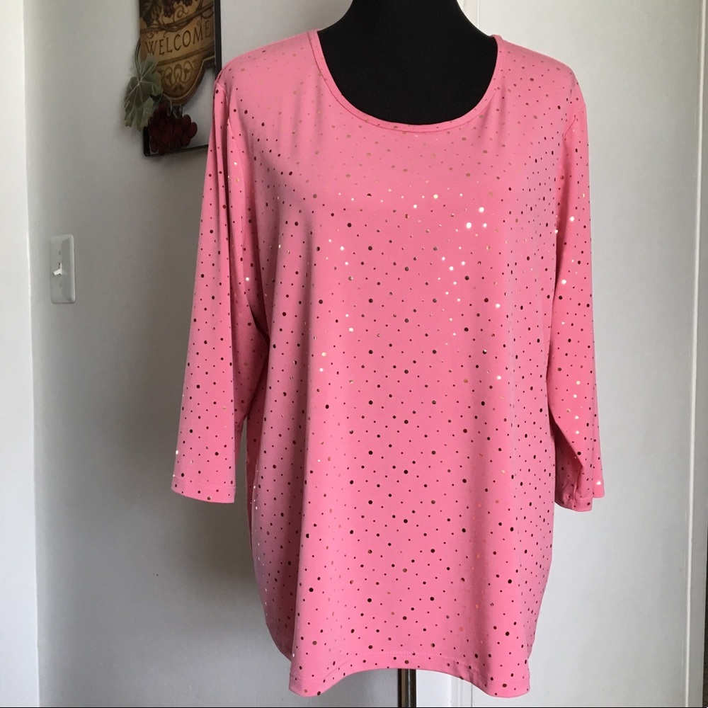 SUSAN GRAVER LIQUID KNIT PEACH MELON 3/4 SLV TUNIC